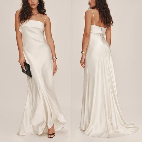 Reformation Jovie Silk Maxi Dress NEW Charmeuse Ivory Wedding Gown NWT Size 0 - Picture 1 of 7